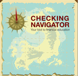 The Checking Navigator logo including a compass and with an old map in the background